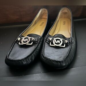 Michael Kors Black Leather Flats with Silver Accents